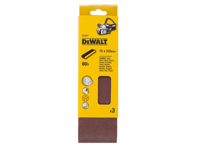 DEWALT Sanding Belt 533 x 75mm 80G Pack of 3 DEWDT3377QZ