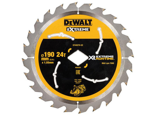DEWALT Extreme Runtime FlexVolt Circular Saw Blade 190mm x Diamond x 24T DEWDT40270QZ