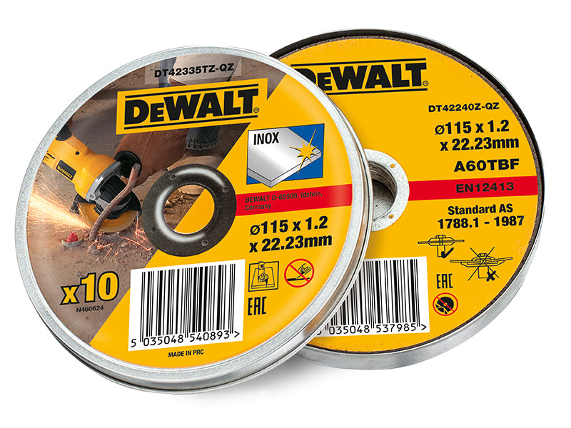 DEWALT DT42335TZ Inox Metal/Stainless Cutting Disc 115 x 1.2 x 22.23mm (Tin of 10) DEWDT42335TZ