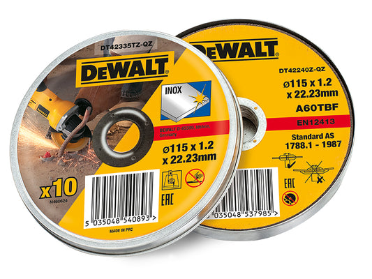 DEWALT DT42335TZ Inox Metal/Stainless Cutting Disc 115 x 1.2 x 22.23mm (Tin of 10) DEWDT42335TZ