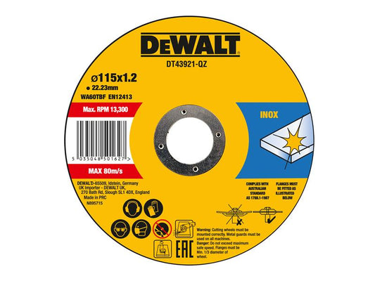 DEWALT DT43921 Metal Cut Off Disc 115 x 1.2 x 22.23mm (Pack 10) DEWDT43921QZ