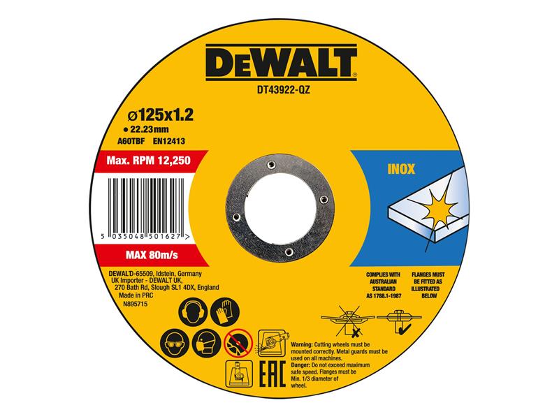 DEWALT Metal Cutting Disc 125 X 1.2 X 22.23mm Pack Size 10 DEWDT43922QZ