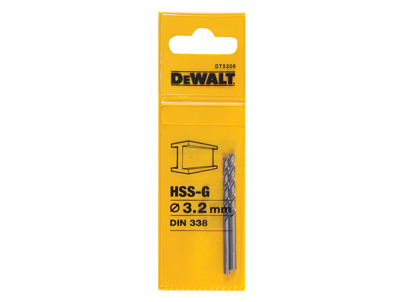 DEWALT HSS-G Jobber Drill Bit 3.2mm OL:65mm WL:36mm DEWDT5206QZ