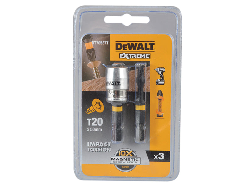 DEWALT Impact Torsion Bits TX0 x 50mm (x2) and Magnetic Screwlock Sleeve DEWDT70537T