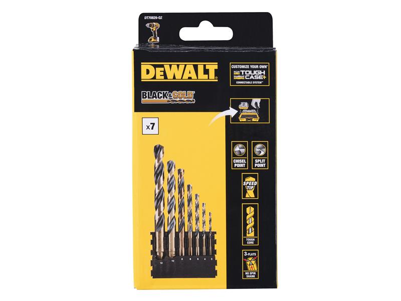 DEWALT Black And Gold HSS Drill Set 7 Piece With No Spin Shank DEWDT70829QZ