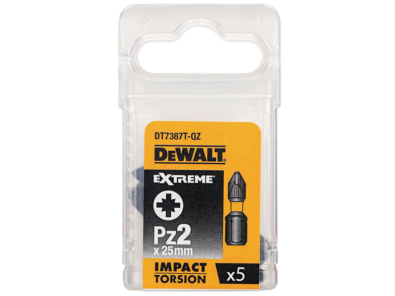 DEWALT Extreme Impact Torsion Bits PZ2 x 25mm (Pack 5) DEWDT7387TQZ