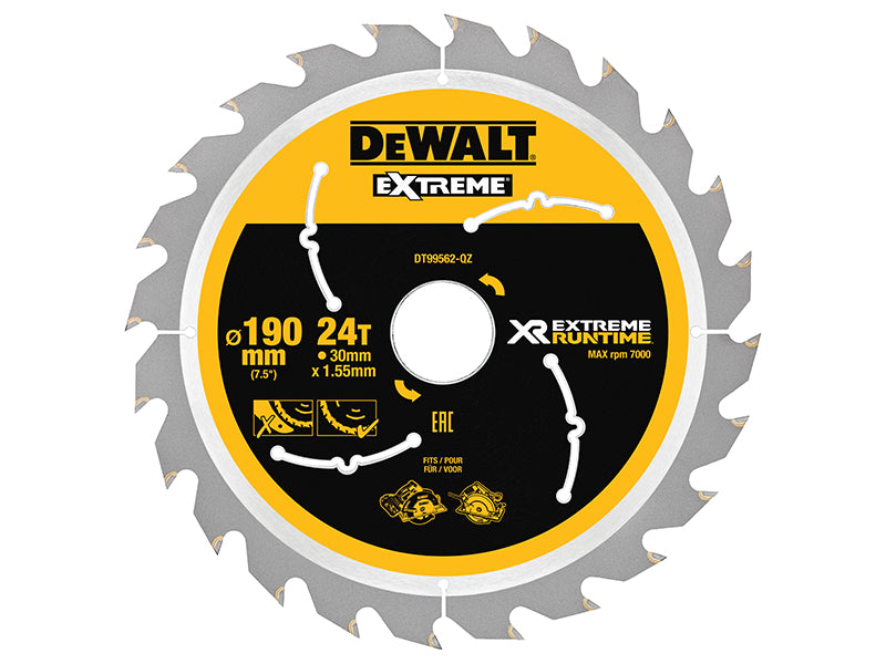 DEWALT XR FlexVolt Circular Saw Blade 190 x 30mm x 24T DEWDT99562QZ