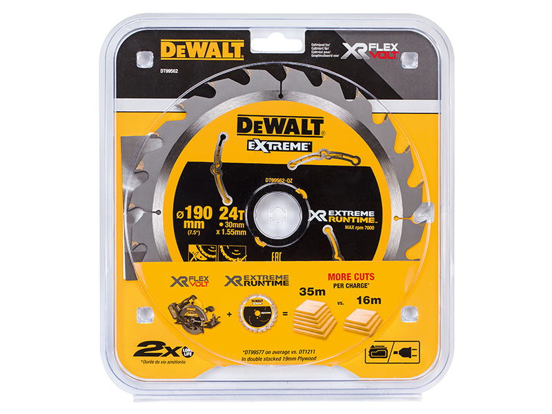 DEWALT XR FlexVolt Circular Saw Blade 190 x 30mm x 24T DEWDT99562QZ