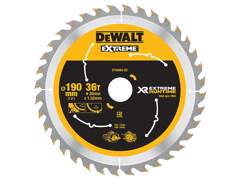 DEWALT XR FlexVolt Circular Saw Blade 190 x 30mm x 36T DEWDT99563QZ