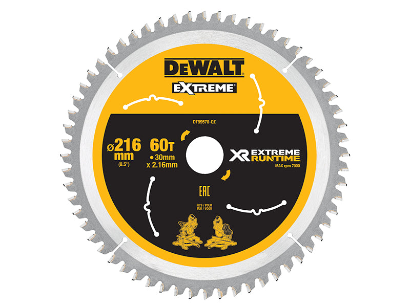 DEWALT XR FlexVolt Circular Saw Blade 216 x 30mm x 60T DEWDT99570QZ