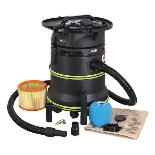 Sealey Vacuum Cleaner Industrial Dust-Free Wet/Dry 35L 1000W/230V Plastic Drum M-Class Self-Clean Filter DFS35M