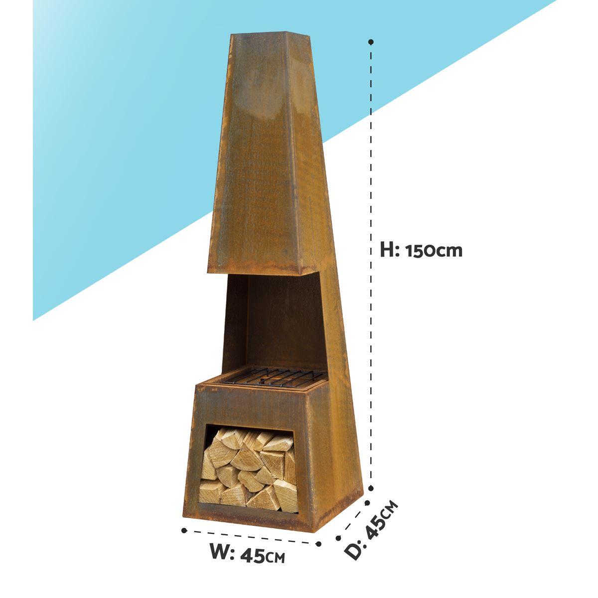Sealey Dellonda Outdoor Chiminea Fireplace Heater Firewood Storage - Corten Steel DG108