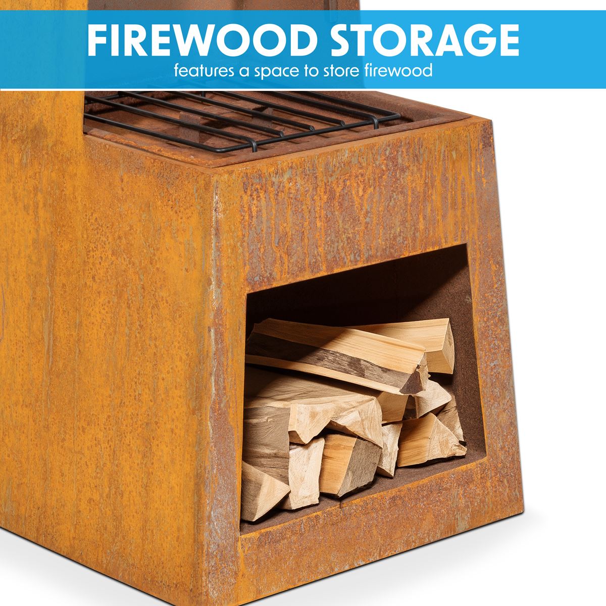 Sealey Dellonda Outdoor Chiminea Fireplace Heater Firewood Storage - Corten Steel DG108