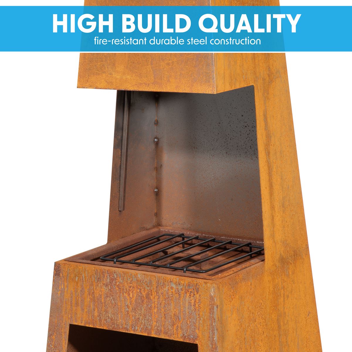 Sealey Dellonda Outdoor Chiminea Fireplace Heater Firewood Storage - Corten Steel DG108