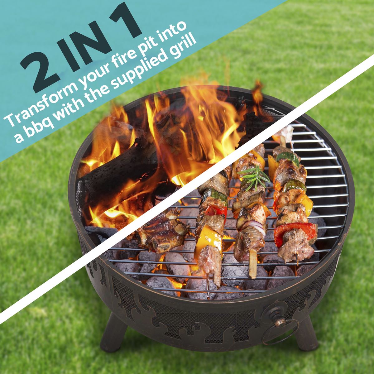 Sealey Dellonda Deluxe Firepit Fireplace Outdoor Patio Heater, Cooking Grill & Poker DG117