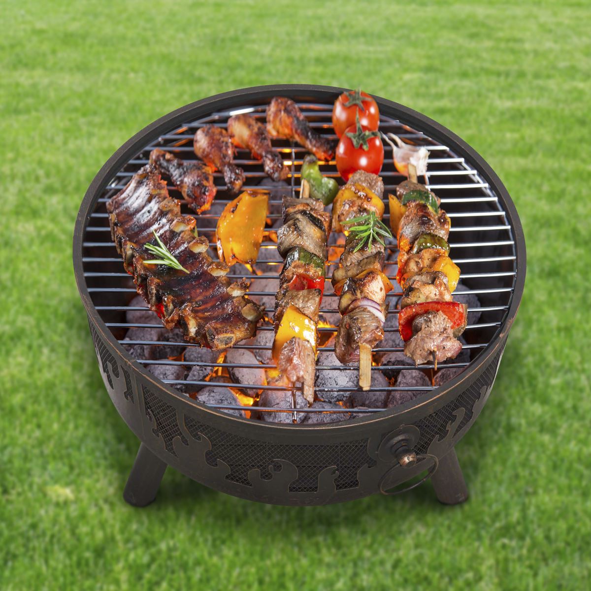 Sealey Dellonda Deluxe Firepit Fireplace Outdoor Patio Heater, Cooking Grill & Poker DG117