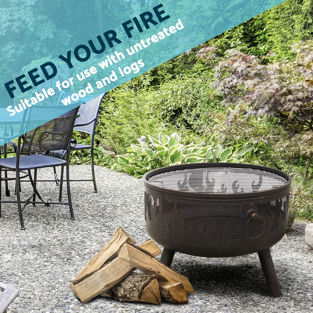 Sealey Dellonda Deluxe Firepit Fireplace Outdoor Patio Heater, Cooking Grill & Poker DG117