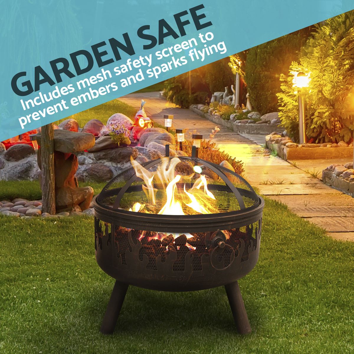 Sealey Dellonda Deluxe Firepit Fireplace Outdoor Patio Heater, Cooking Grill & Poker DG117