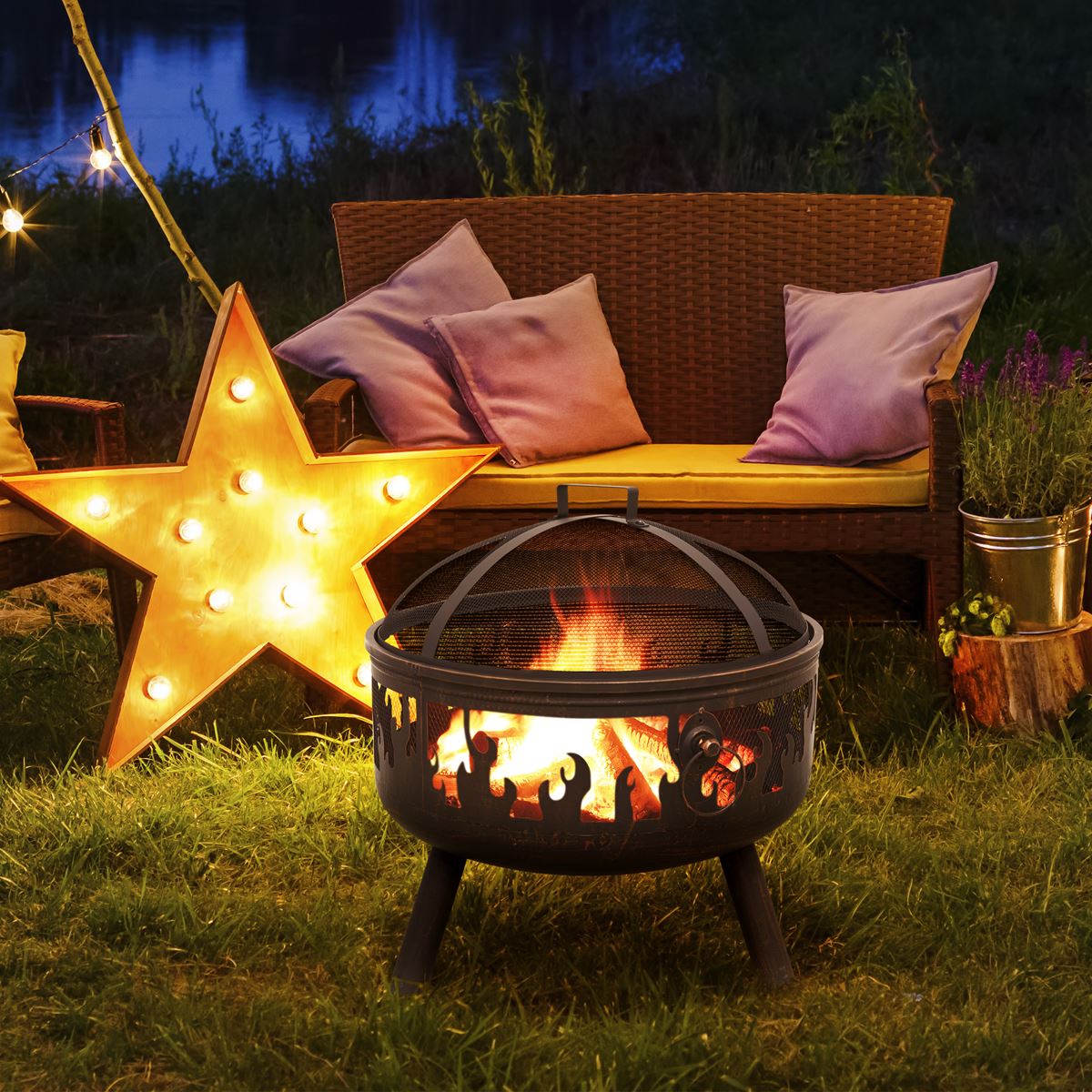 Sealey Dellonda Deluxe Firepit Fireplace Outdoor Patio Heater, Cooking Grill & Poker DG117