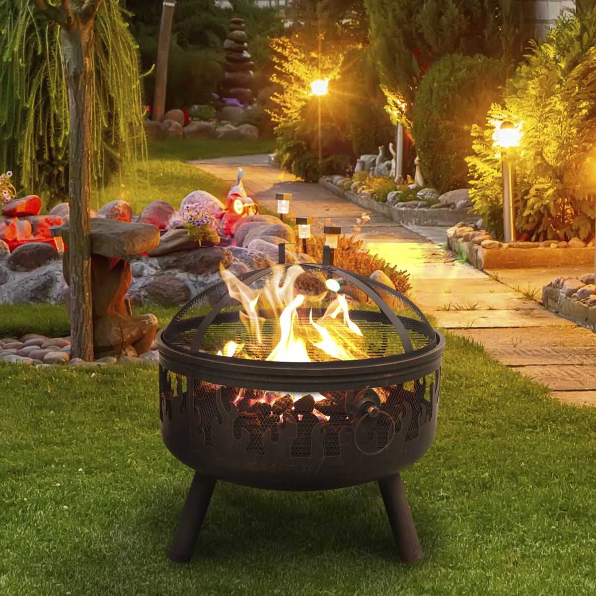 Sealey Dellonda Deluxe Firepit Fireplace Outdoor Patio Heater, Cooking Grill & Poker DG117