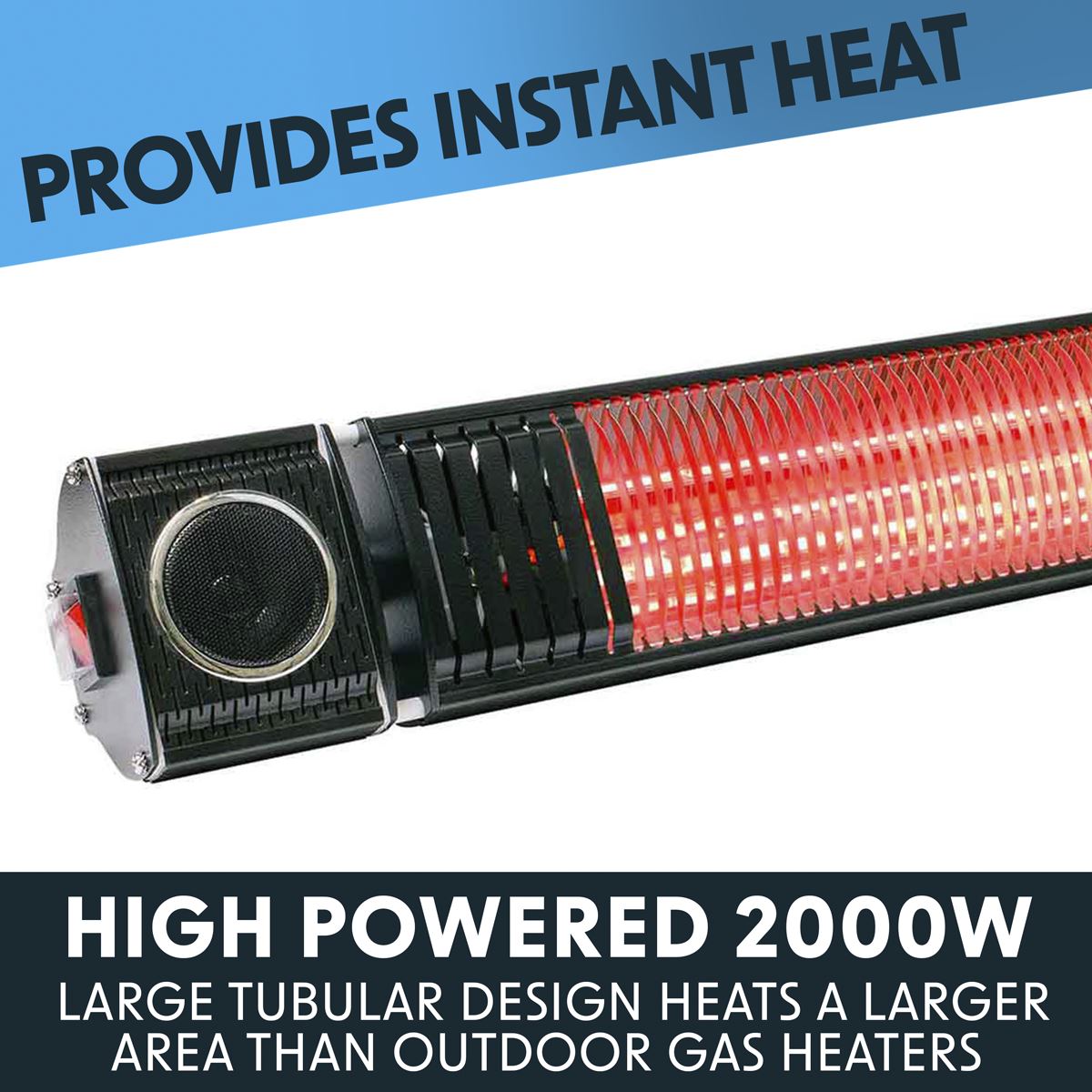 Dellonda Infrared Outdoor 2000W Patio Heater with Speakers Black DG125 DG125