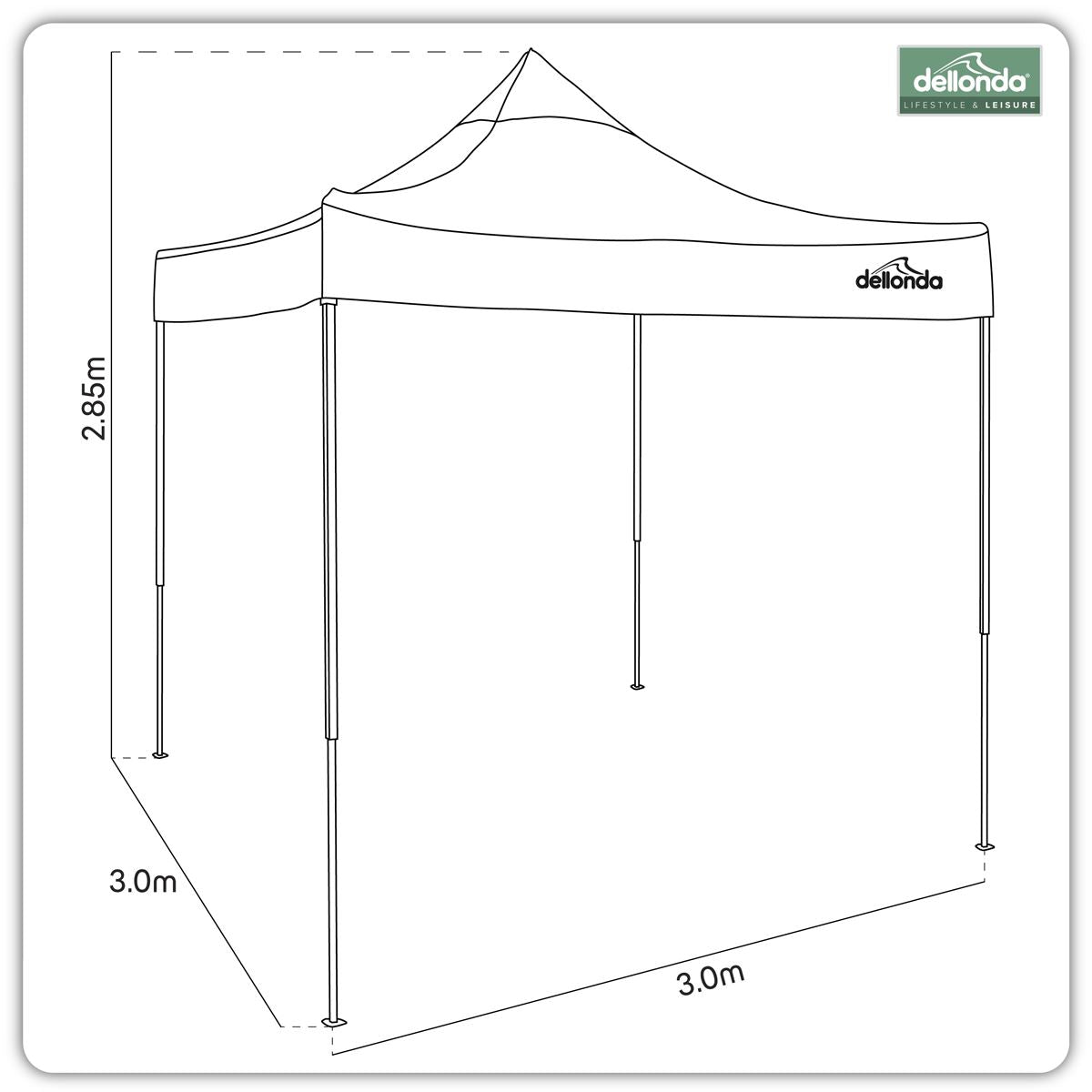 Sealey Dellonda Premium 3 x 3m Pop-Up Gazebo, PVC Coated, Water Resistant Fabric, Supplied with Carry Bag, Rope, Stakes & Weight Bags - Dark Green Canopy DG132