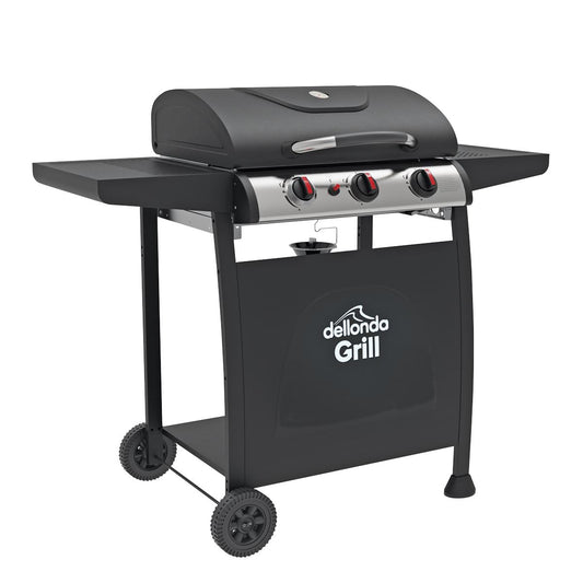 Sealey Dellonda 3 Burner Gas BBQ Grill Ignition Black Stainless Steel DG14