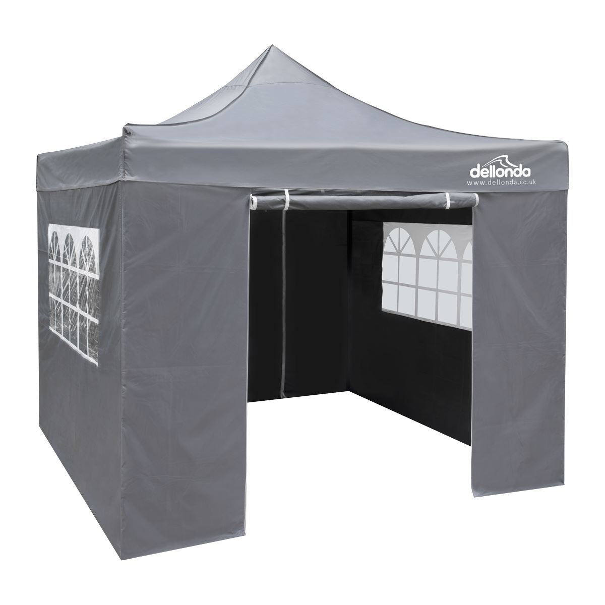 Sealey Dellonda Premium 2x2m Pop-Up Gazebo & Side Walls, PVC Coated, Water Resistant Fabric, Supplied with Carry Bag, Rope, Stakes & Weight Bags - Grey DG163