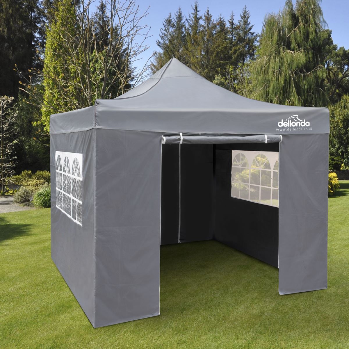 Sealey Dellonda Premium 2x2m Pop-Up Gazebo & Side Walls, PVC Coated, Water Resistant Fabric, Supplied with Carry Bag, Rope, Stakes & Weight Bags - Grey DG163