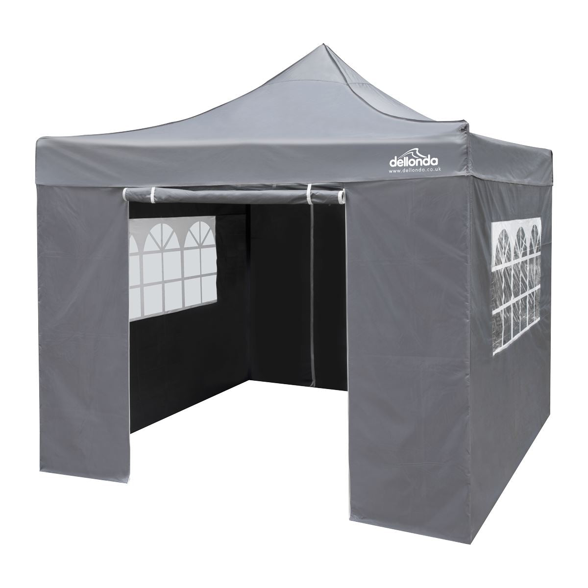 Sealey Dellonda Premium 2x2m Pop-Up Gazebo & Side Walls, PVC Coated, Water Resistant Fabric, Supplied with Carry Bag, Rope, Stakes & Weight Bags - Grey DG163
