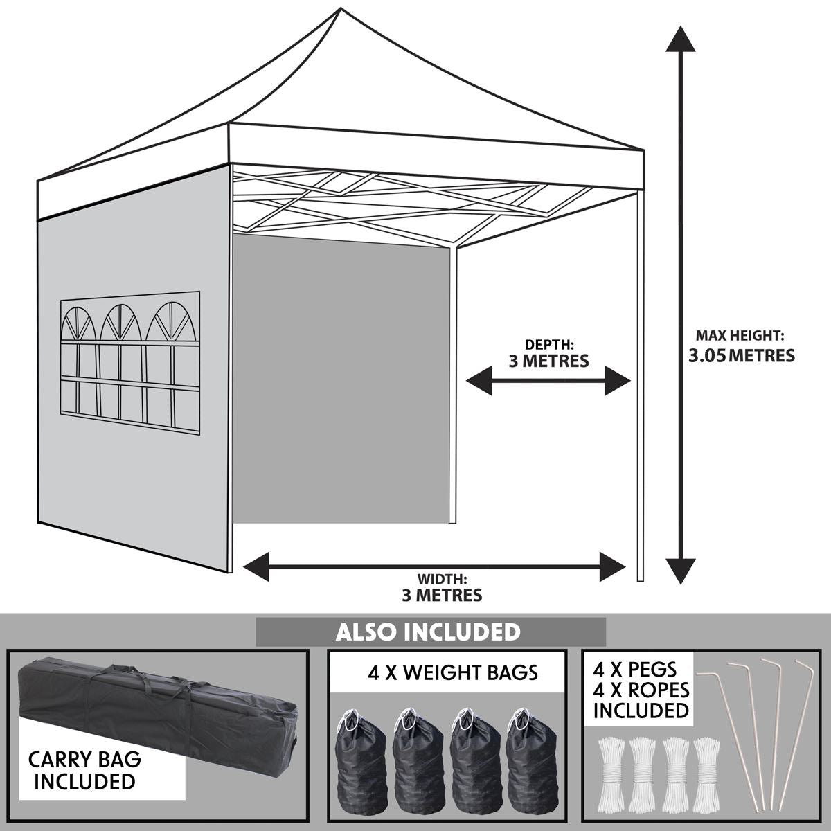Sealey Dellonda Premium 3x3m Pop-Up Gazebo & Side Walls, PVC Coated, Water Resistant Fabric with Carry Bag, Rope, Stakes & Weight Bags - Beige DG164