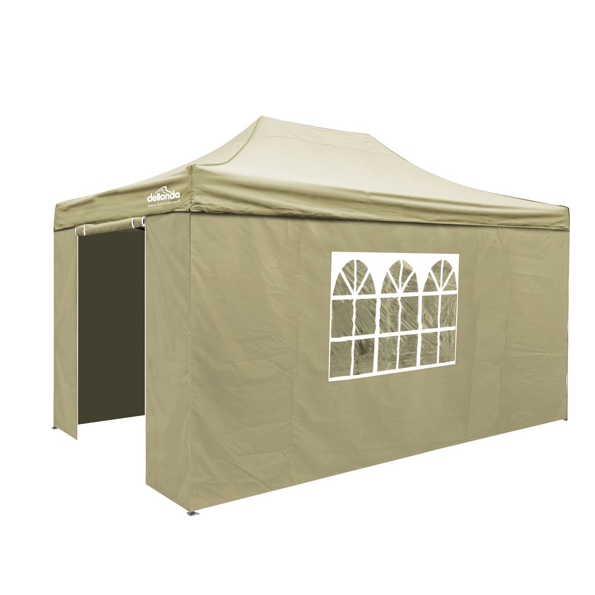Sealey Dellonda Premium 3x4.5m Pop-Up Gazebo & Side Walls, PVC Coated, Water Resistant Fabric with Carry Bag, Rope, Stakes & Weight Bags - Beige DG168