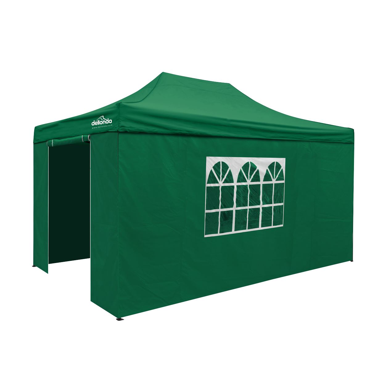 Sealey Dellonda Premium 3x4.5m Pop-Up Gazebo & Side Walls, PVC Coated, Water Resistant Fabric with Carry Bag, Rope, Stakes & Weight Bags - Green DG170