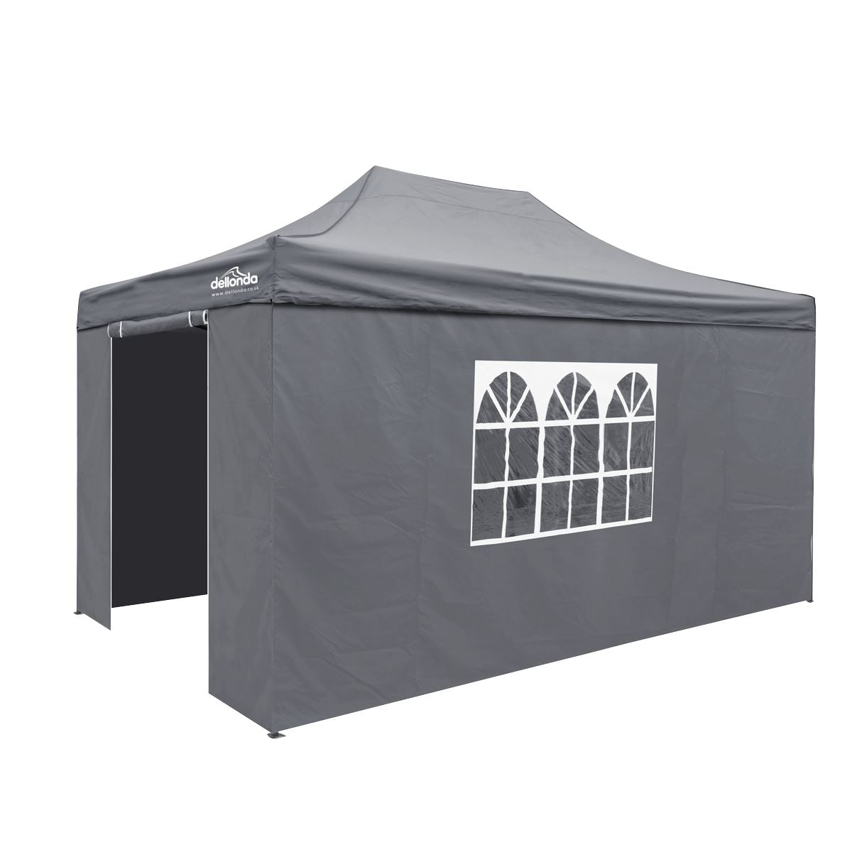 Sealey Dellonda Premium 3x4.5m Pop-Up Gazebo & Side Walls, PVC Coated, Water Resistant Fabric with Carry Bag, Rope, Stakes & Weight Bags - Grey DG171