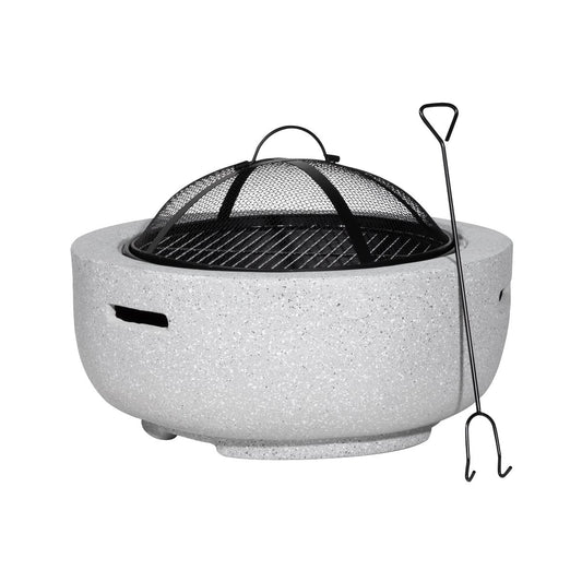 Dellonda Round MgO Fire Pit BBQ Grill 60cm Safety Mesh Screen Light Grey DG188