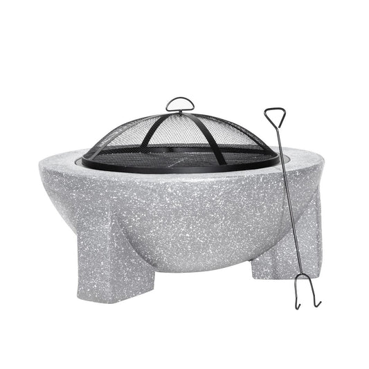 Dellonda Round MgO Fire Pit with BBQ Grill 75cm Mesh Screen Light Grey DG190