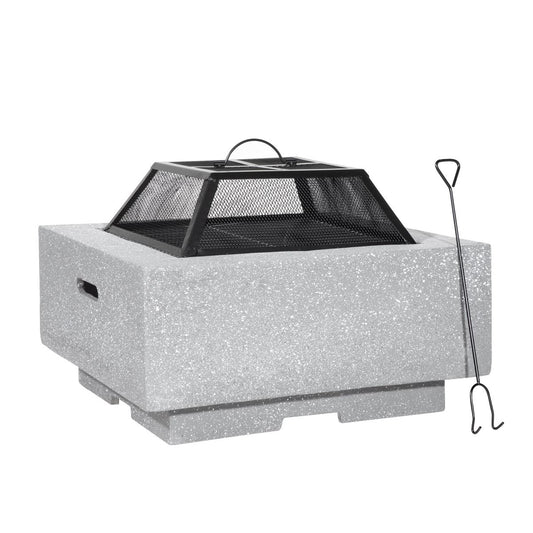 Dellonda Square MgO Fire Pit with BBQ Grill For Wood Charcoal Light Grey DG192