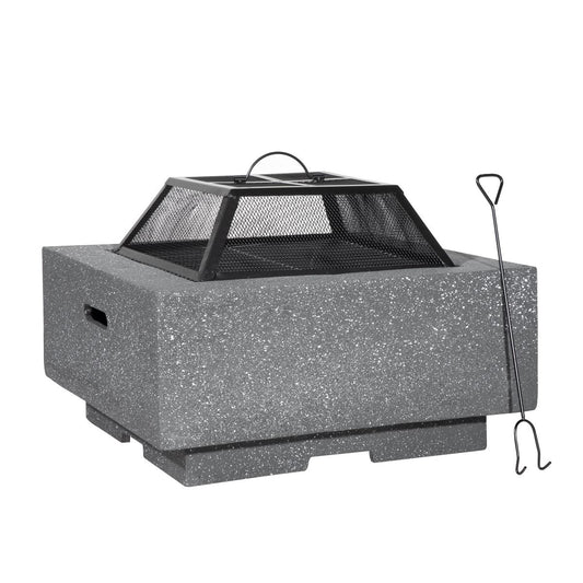 Dellonda Square MgO Fire Pit with BBQ Grill For Wood Charcoal Dark Grey DG193