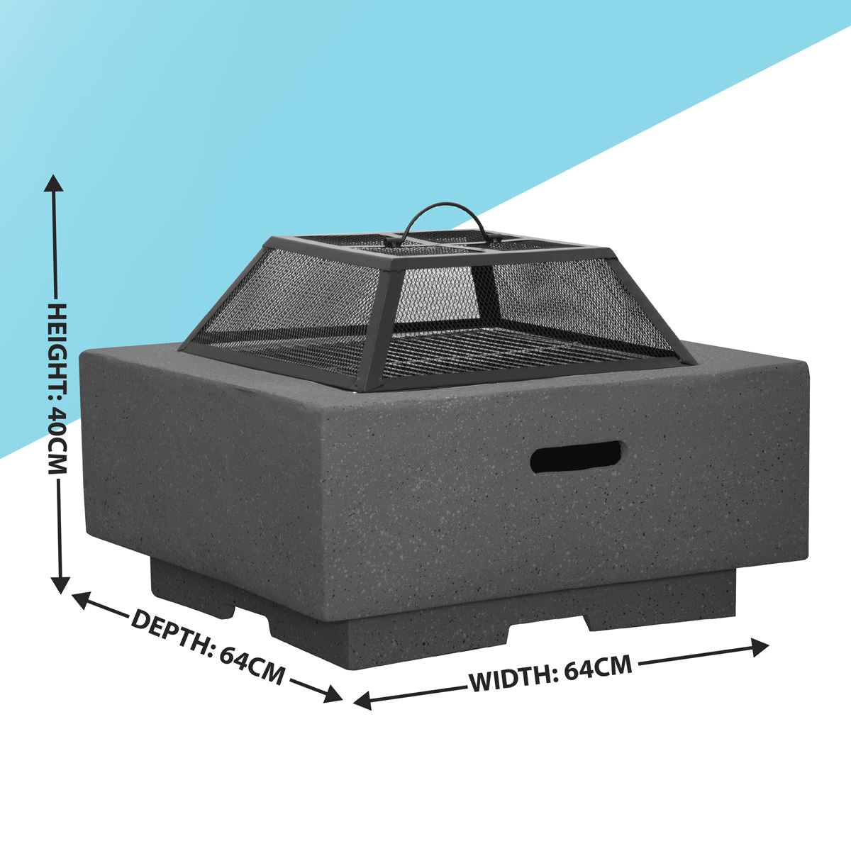 Dellonda Square MgO Fire Pit with BBQ Grill For Wood Charcoal Dark Grey DG193
