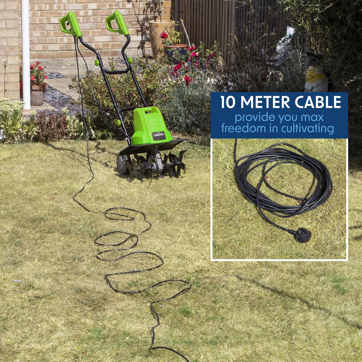 Sealey Dellonda Electric Tiller/Cultivator, 1500W Rotavator for Digging Garden Soil, Electric Weeder 40cm Working Width, 6 Blades, 10m Power Cable, Foldable Frame DG217