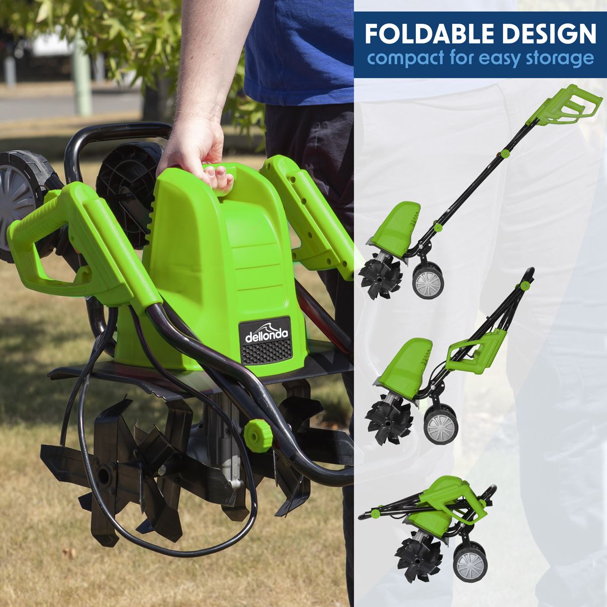 Sealey Dellonda Electric Tiller/Cultivator, 1500W Rotavator for Digging Garden Soil, Electric Weeder 40cm Working Width, 6 Blades, 10m Power Cable, Foldable Frame DG217