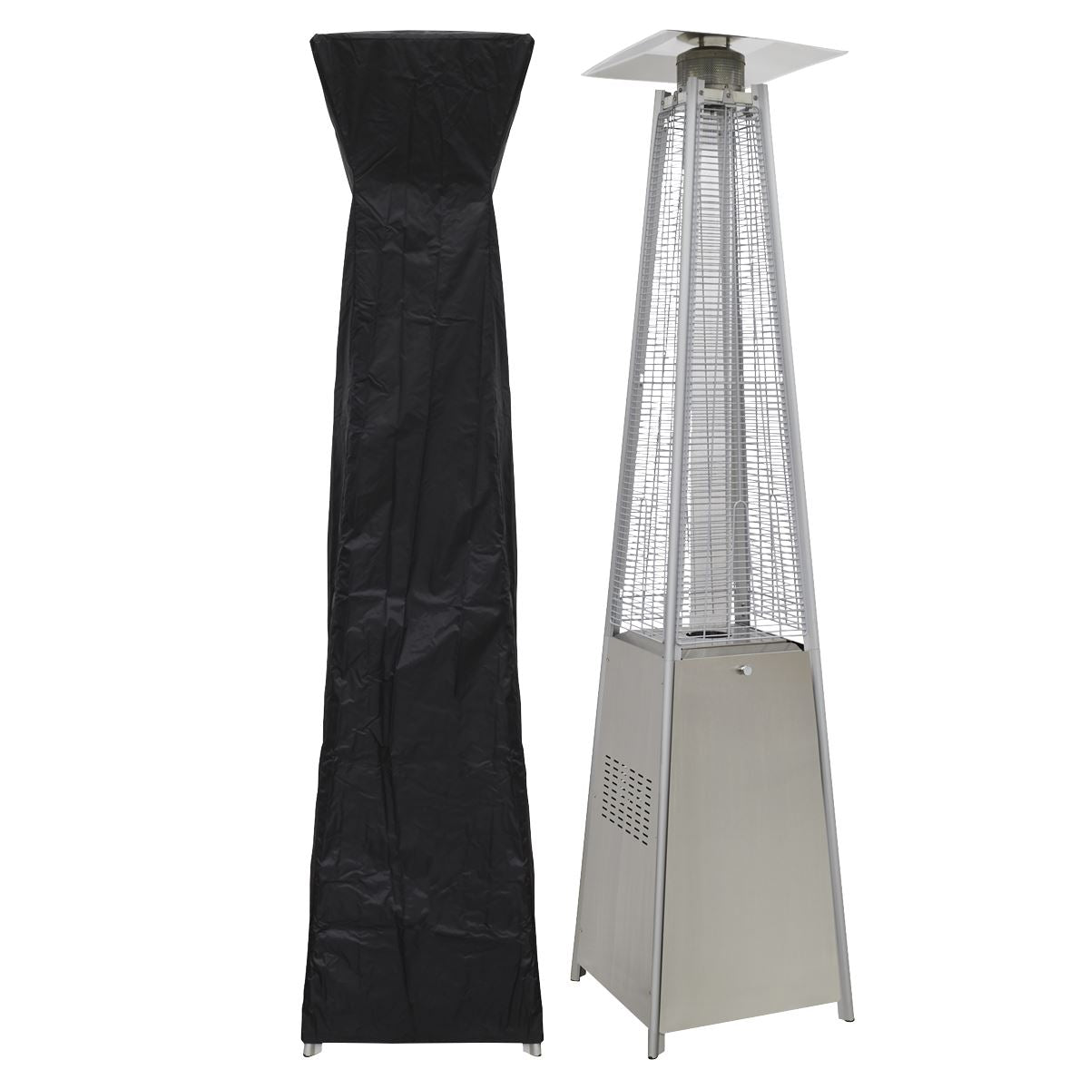 Sealey Dellonda Pyramid Gas Patio Heater 13kW for Commercial & Domestic Use, Stainless Steel, Supplied with Cover DG225
