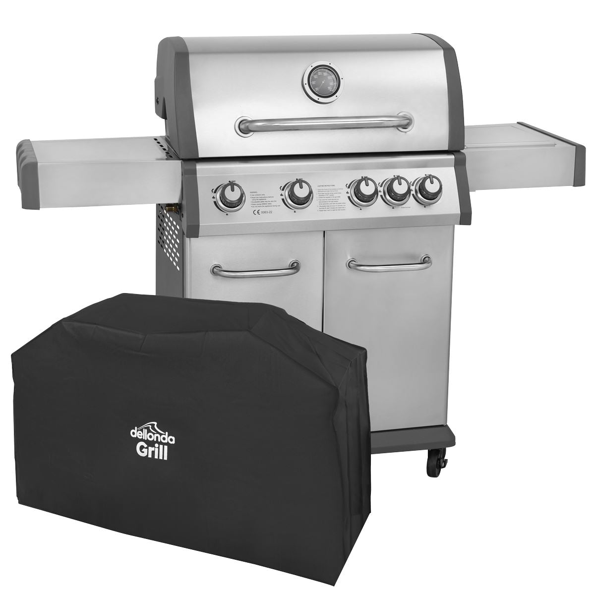 Sealey Dellonda 4+1 Burner Deluxe Gas BBQ Grill with Piezo Ignition & Thermometer & Cover - Stainless Steel DG231