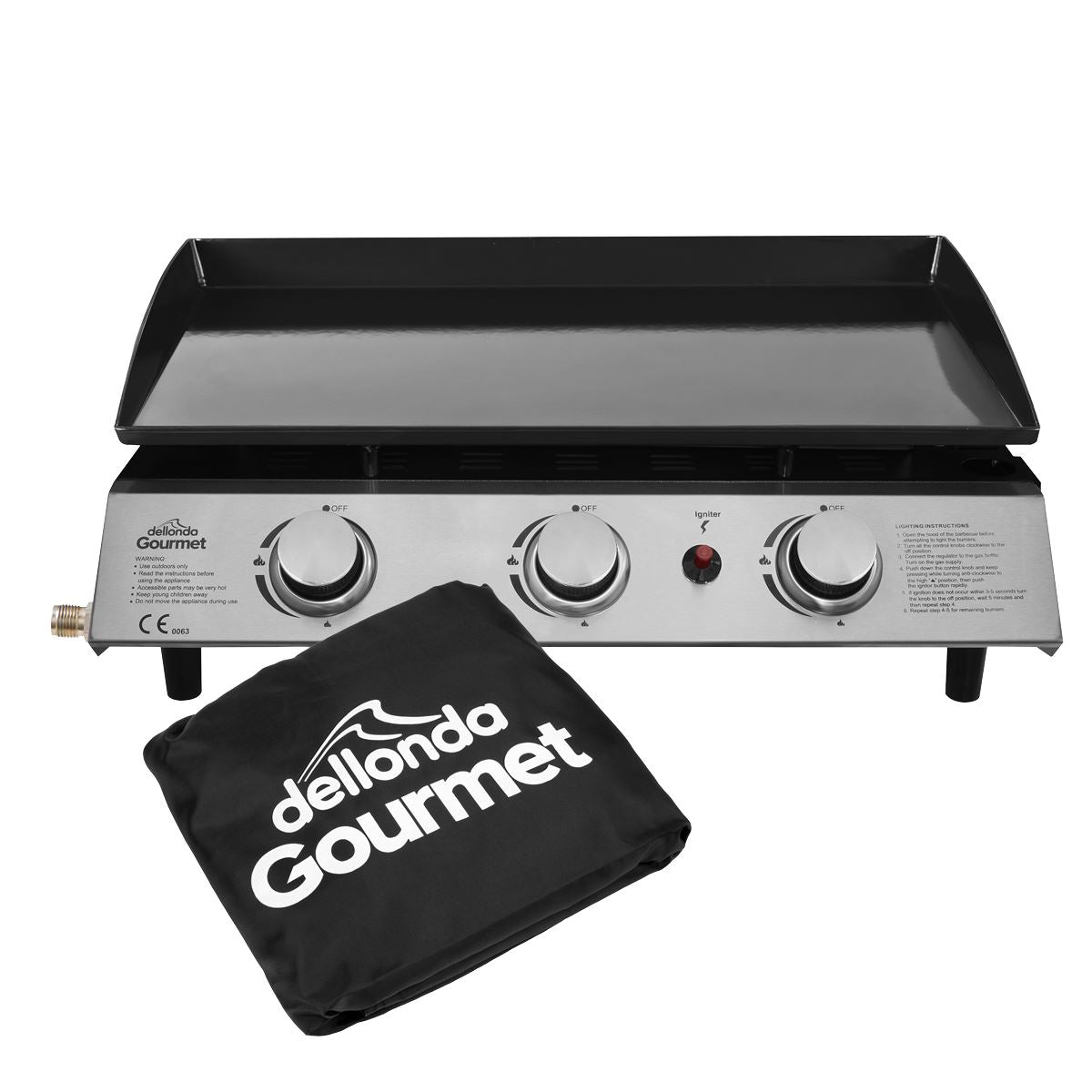 Sealey Dellonda 3 Burner Portable Gas Plancha & Cover DG233