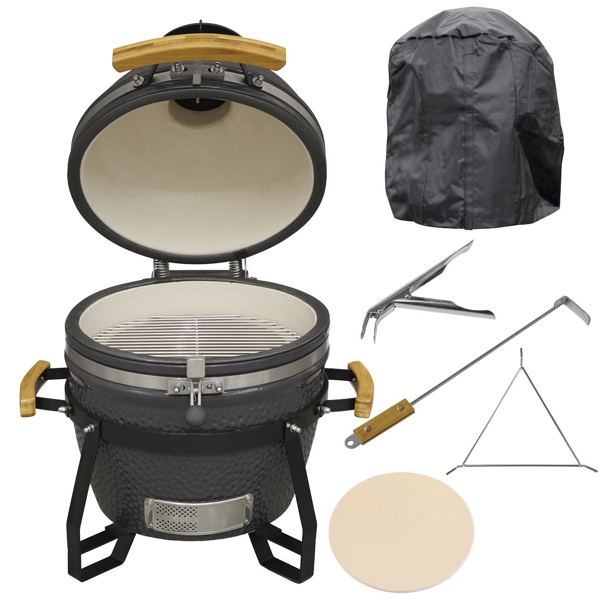 Sealey Dellonda Deluxe 16"(40cm) Ceramic Kamado Style BBQ, Cover, Grid Gripper, Heat Deflector & Heat Deflector Support DG235