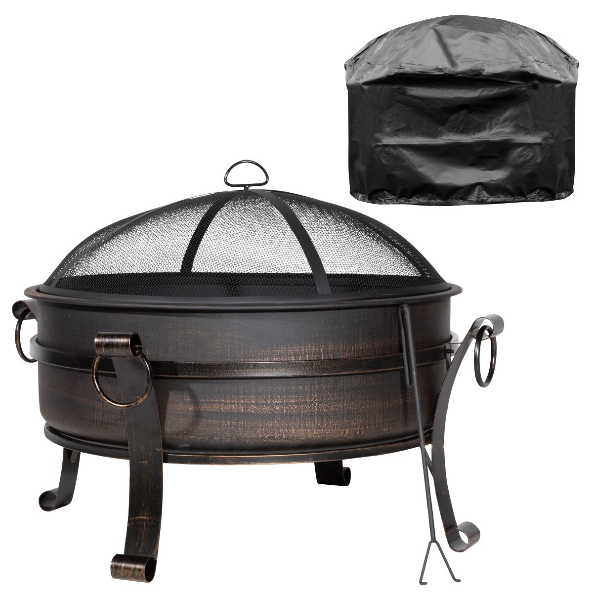 Sealey Dellonda 30" Deluxe 2-in-1 Outdoor Fire Pit & Coffee Table, Antique Bronze Effect with Water-Resistant Drawstring Cover DG237