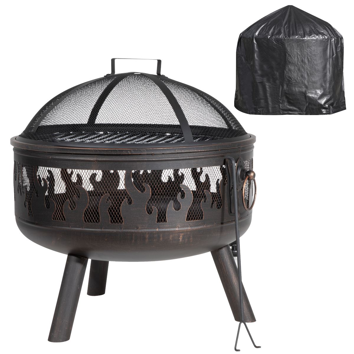 Sealey Dellonda Deluxe 24" Fire Pit, Fireplace, Outdoor Patio Heater, Decoration Rings, Supplied with Cooking Grill, Safety Screen, Poker & Cover DG242