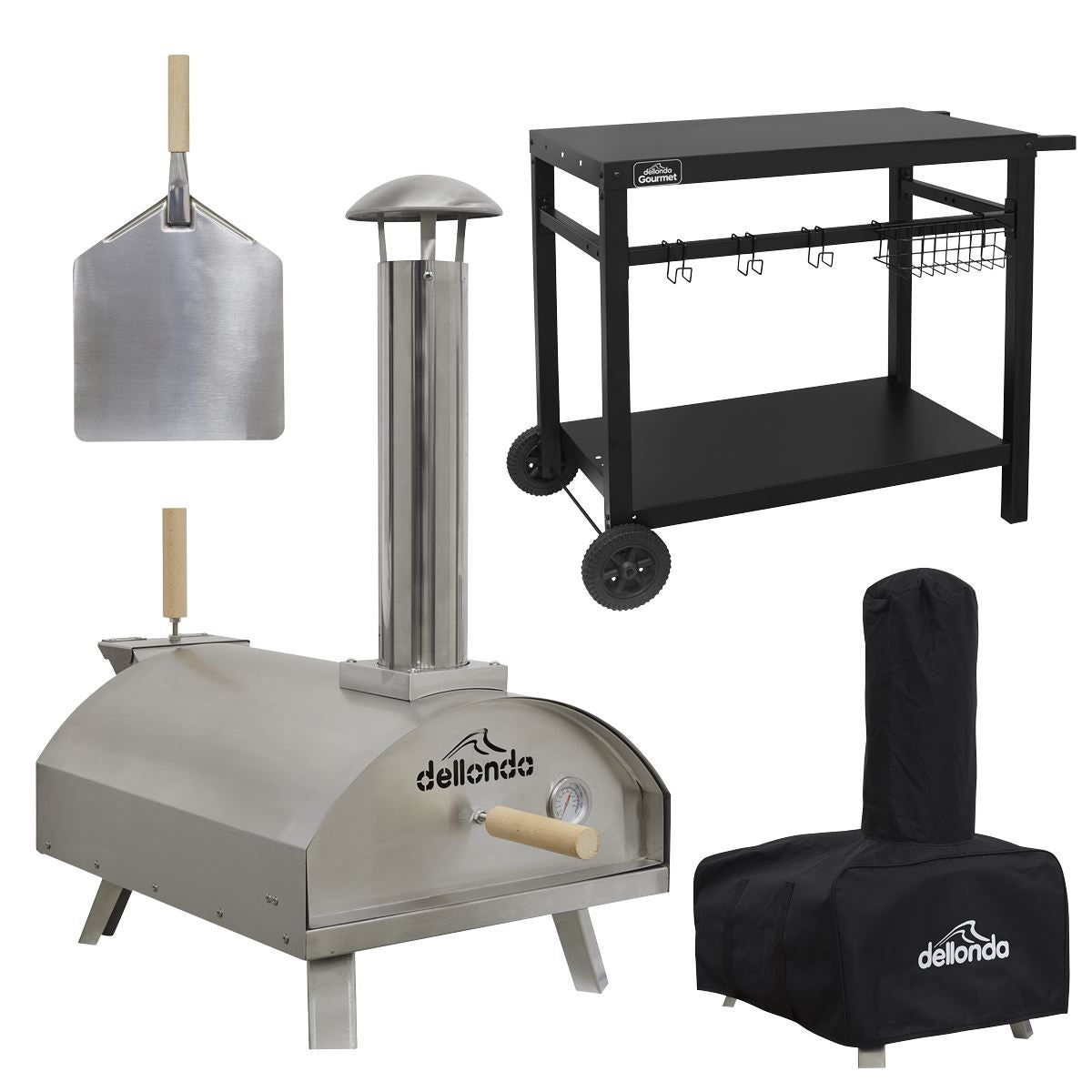 Sealey Dellonda Wood-Fired Pizza Oven, Pizza Peel, Cover & Plancha Trolley 14" - Stainless Steel DG259