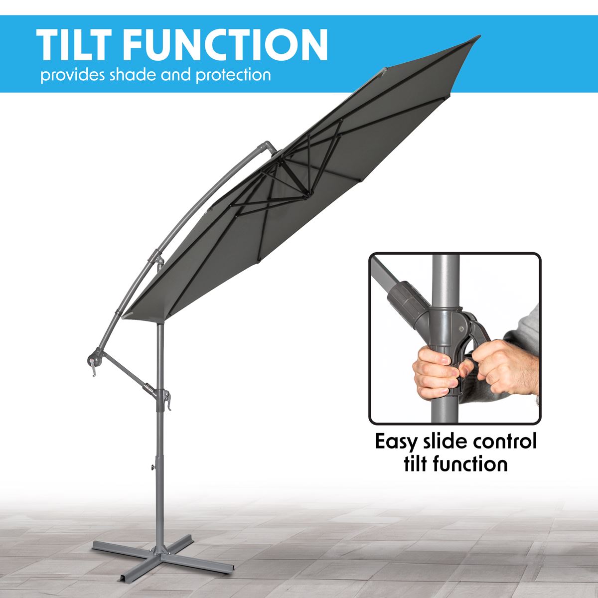 Dellonda 3m Banana Parasol Umbrella Garden Patio With Crank Handle Grey DG264