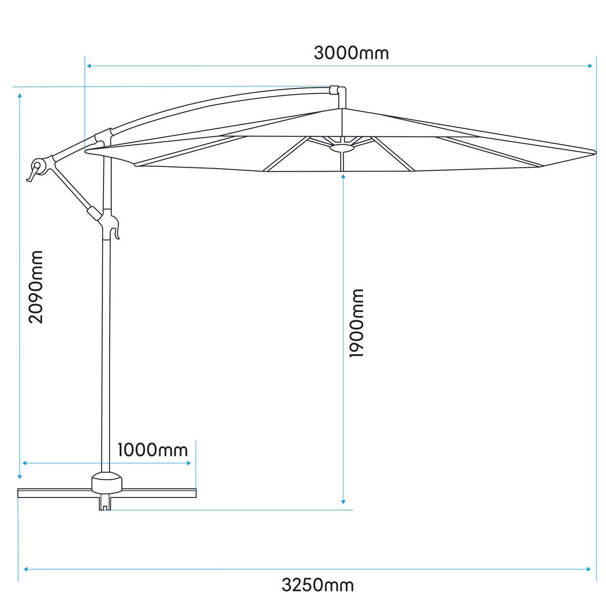 Dellonda 3m Banana Parasol Umbrella Garden Patio With Crank Handle Cream DG265